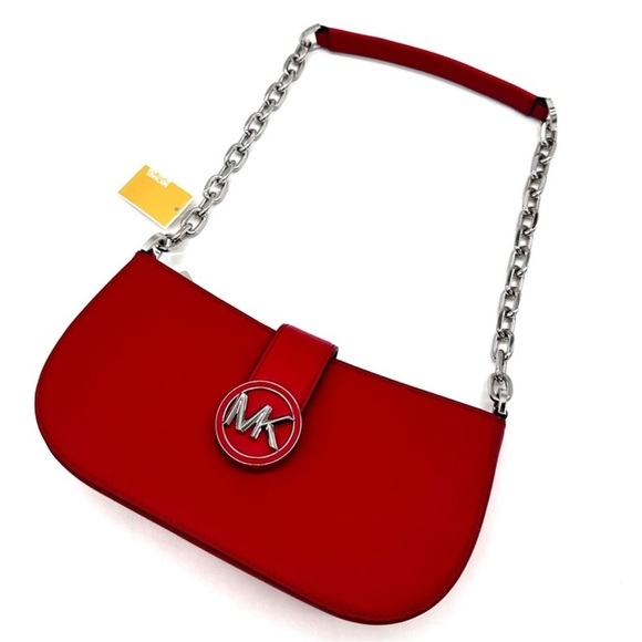 Michael Kors Carmen Small Pouchette Crossbody Bag Red/Silver - Picture 1 of 11